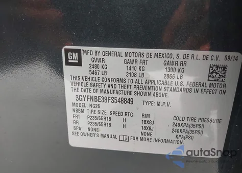 2015 Cadillac Srx Luxury Collection из США, поврежденный, VIN 3GYFNBE38FS548849